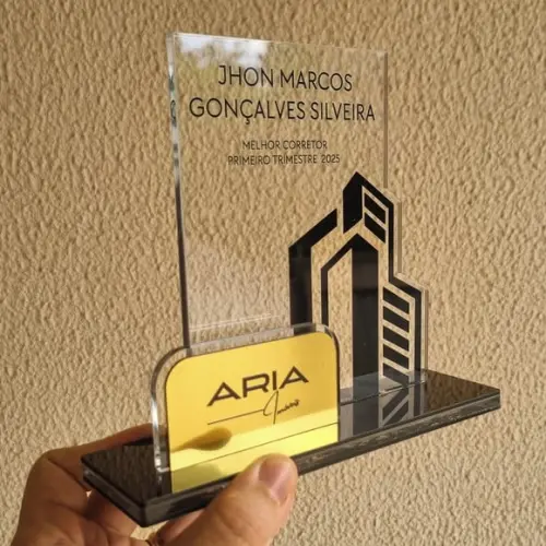 Trofeu Acrilico Personalizado Dupla Camada com Ap. Escovado