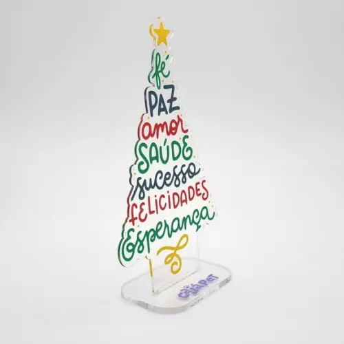 Lembrancinha Arvore Natal Acrílico 12cm Frases e Desejos