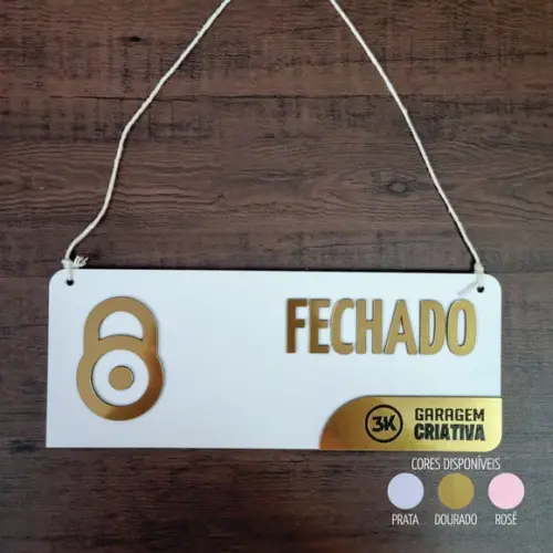 Placa Aberto Fechado Personalizada Logo Aço Escovado Decor