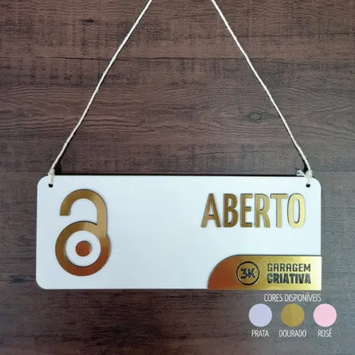 Placa Aberto Fechado Personalizada Logo Aço Escovado Decor