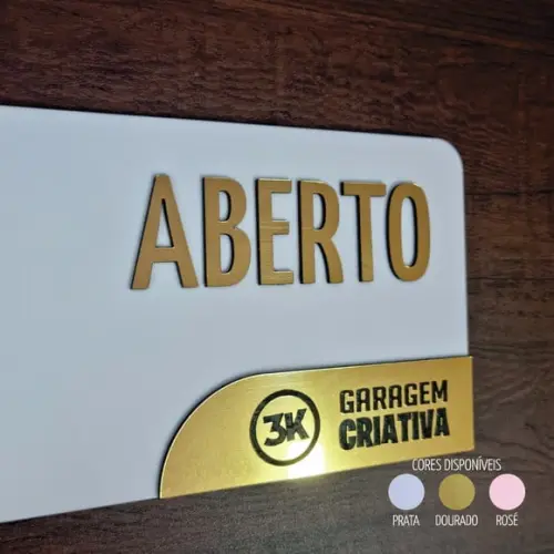 Placa Aberto Fechado Personalizada Logo Aço Escovado Decor