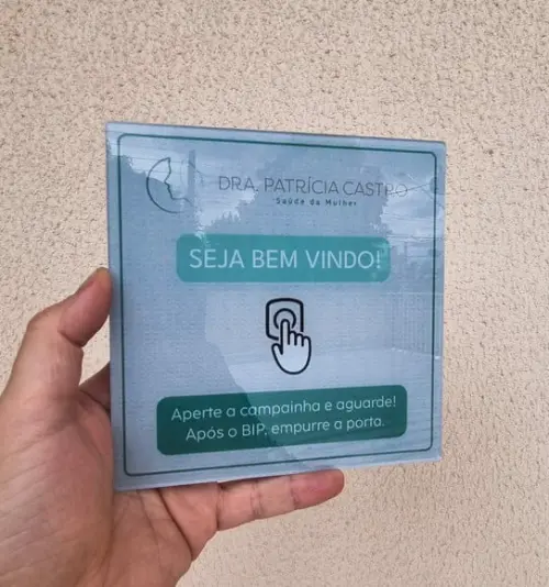 Placa Acrílico Comercio Personalizada Campainha Logo 15x15cm