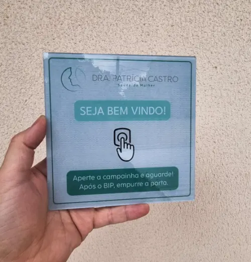 Placa Acrílico Comercio Personalizada Campainha Logo 15x15cm