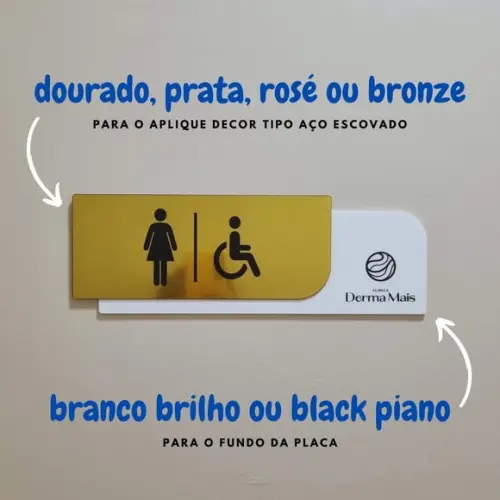 Placa com Logo Identificação Sala Banheiro Escovado 30x10cm