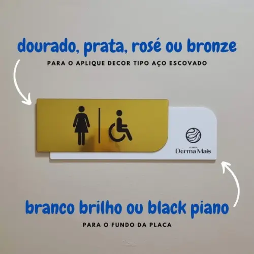 Placa com Logo Identificação Sala Banheiro Escovado 30x10cm