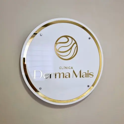 Painel Redondo Led com Logo Acrílico Espelhado Iluminado