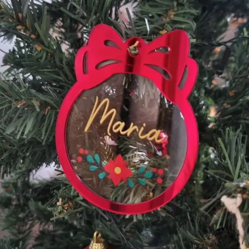 Enfeite Bola Natal Personalizada em Acrílico Nome 10cm