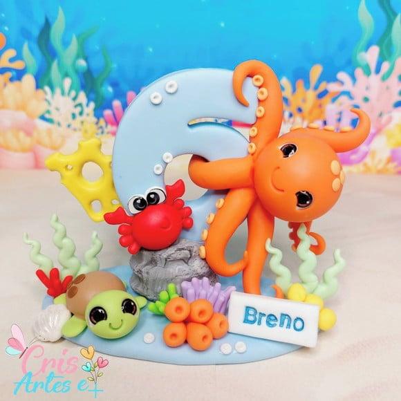 Topo de Bolo Biscuit Fundo do Mar