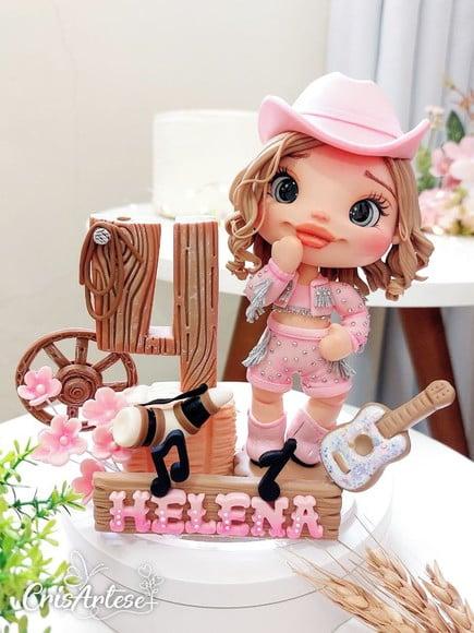 Topo de Bolo Boiadeira Country Rodeio Menina