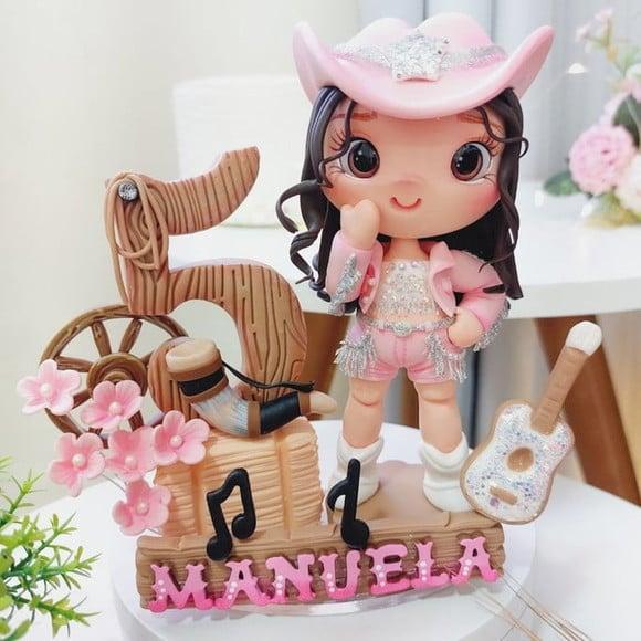 Topo de Bolo Boiadeira Country Rodeio Menina