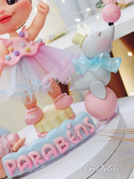 Topo de Bolo Circo Rosa Biscuit