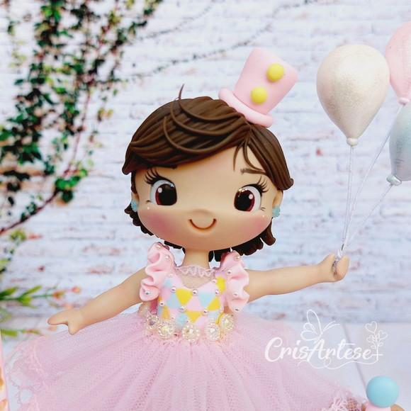 Topo de Bolo Circo Rosa Biscuit