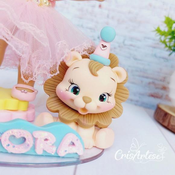 Topo de Bolo Circo Rosa Biscuit
