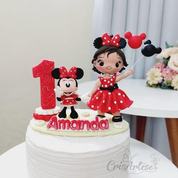 Topo de Bolo com Vela Minnie Vermelha