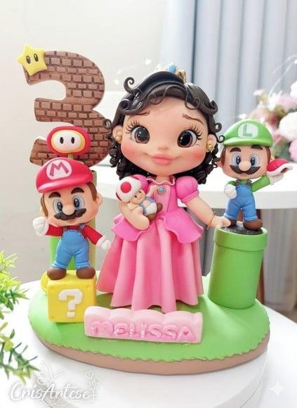 Topo de Bolo com Vela Super Mario