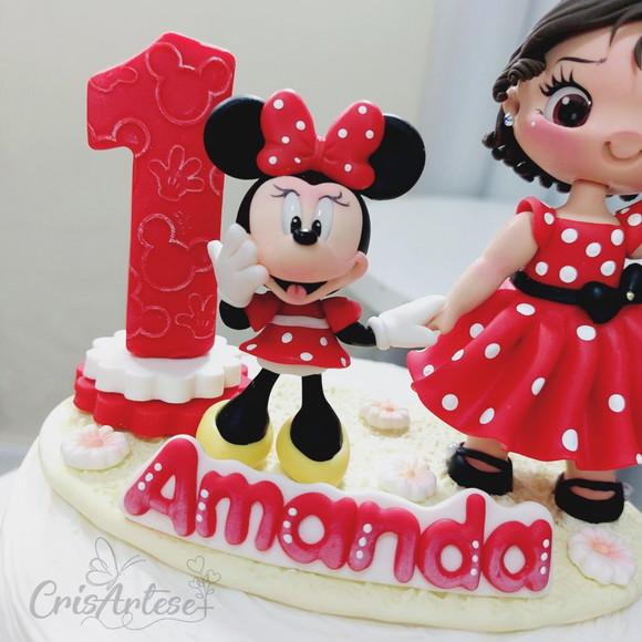 Topo de Bolo com Vela Minnie Vermelha