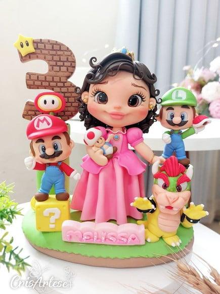 Topo de Bolo com Vela Super Mario