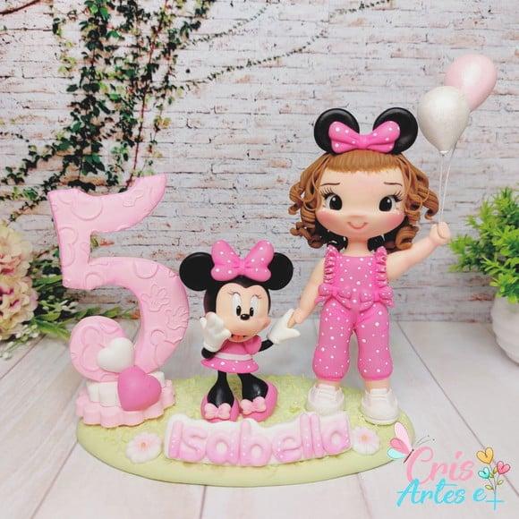 Topo de Bolo Minnie Rosa em Biscuit