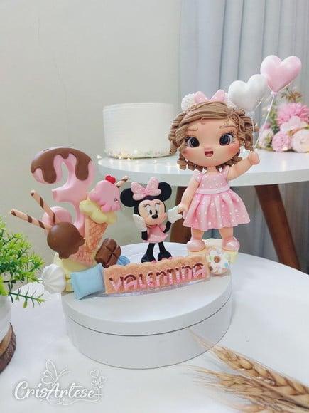 Topo de Bolo Minnie Rosa em Biscuit