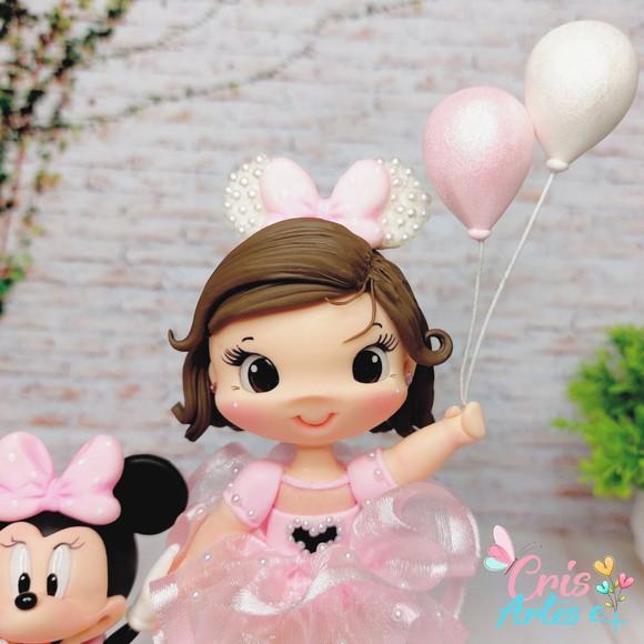 Topo de Bolo Minnie Rosa em Biscuit