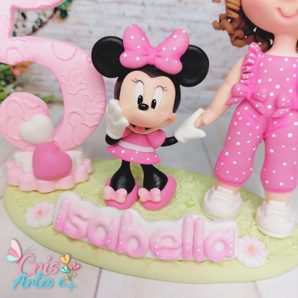 Topo de Bolo Minnie Rosa em Biscuit