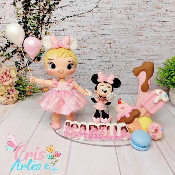 Topo de Bolo Minnie Rosa em Biscuit