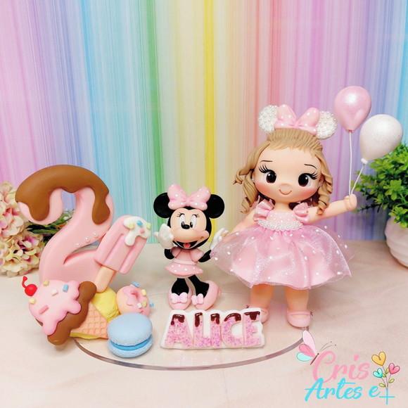 Topo de Bolo Minnie Rosa em Biscuit