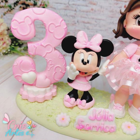 Topo de Bolo Minnie Rosa em Biscuit