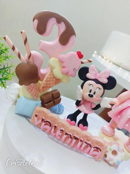 Topo de Bolo Minnie Rosa em Biscuit
