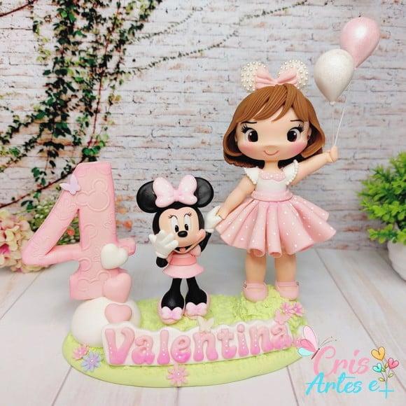 Topo de Bolo Minnie Rosa em Biscuit