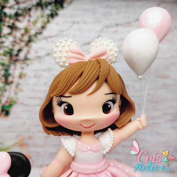Topo de Bolo Minnie Rosa em Biscuit