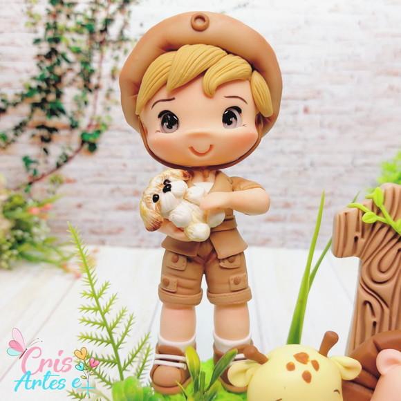 Topo de Bolo Safari Menino em Biscuit
