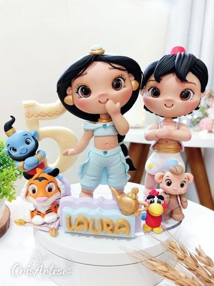 Topo de Bolo Vela Aladdin Jasmine em Biscuit