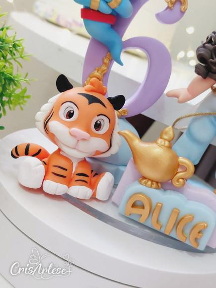Topo de Bolo Vela Aladdin Jasmine em Biscuit