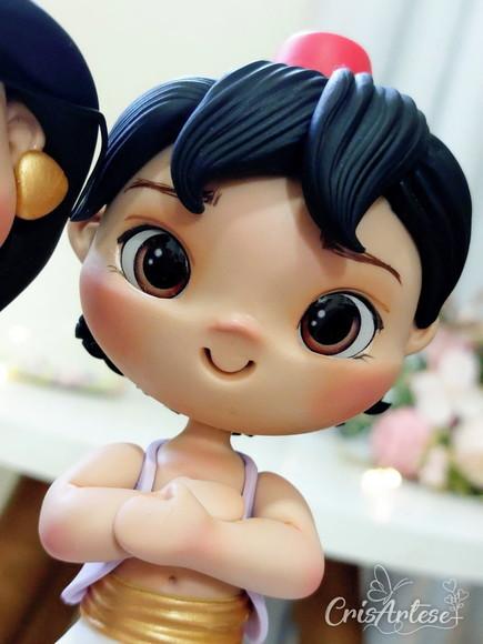 Topo de Bolo Vela Aladdin Jasmine em Biscuit