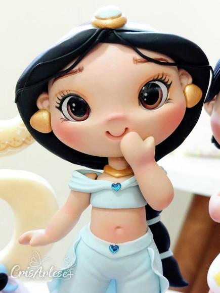Topo de Bolo Vela Aladdin Jasmine em Biscuit