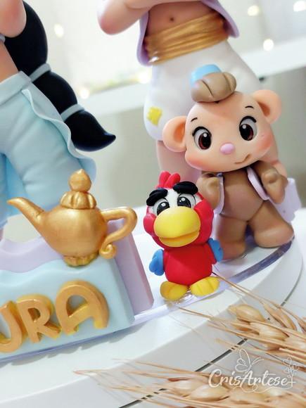 Topo de Bolo Vela Aladdin Jasmine em Biscuit