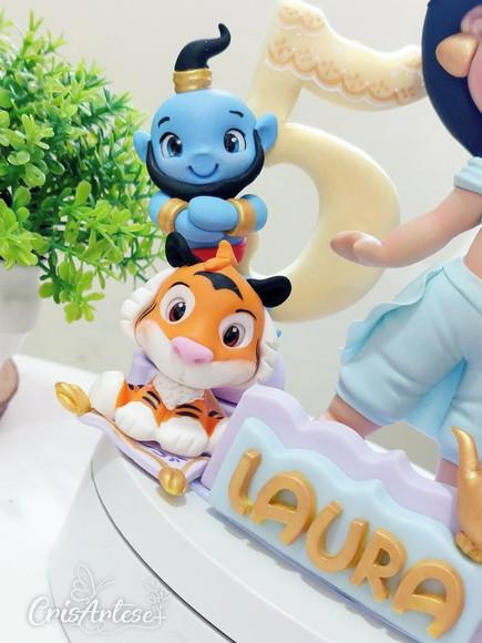 Topo de Bolo Vela Aladdin Jasmine em Biscuit