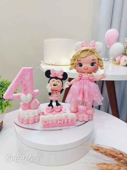 Vela Minnie Rosa em Biscuit