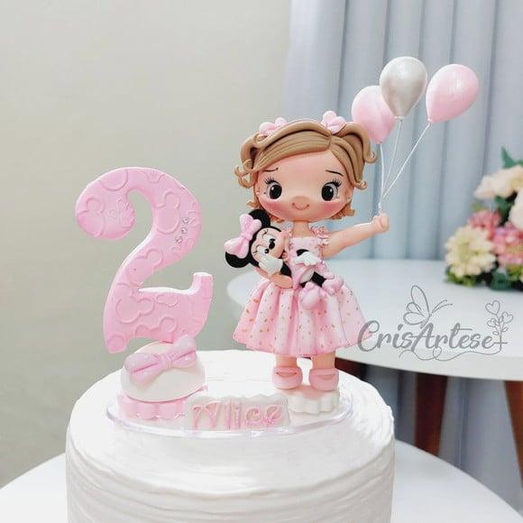 Vela Minnie Rosa em Biscuit