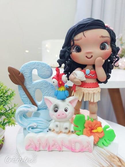 Vela Topo de Bolo Personalizado Moana Biscuit