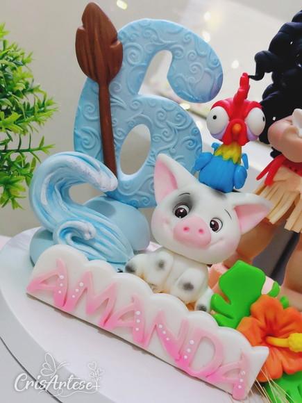 Vela Topo de Bolo Personalizado Moana Biscuit