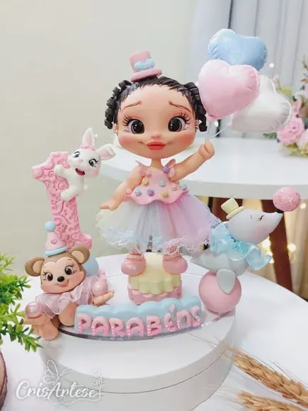 Topo de Bolo Circo Rosa Biscuit