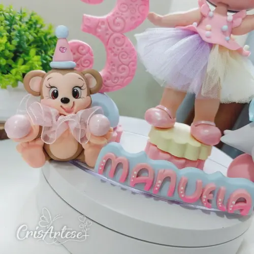 Topo de Bolo Circo Rosa Biscuit