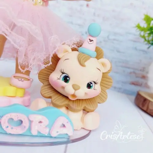 Topo de Bolo Circo Rosa Biscuit