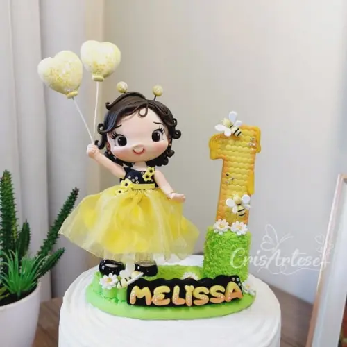 Topo de Bolo com Vela Jardim Encantado de Biscuit