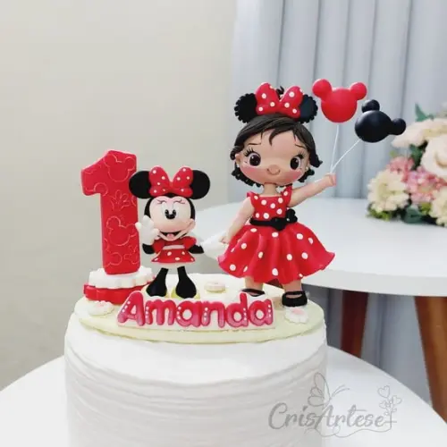 Topo de Bolo com Vela Minnie Vermelha