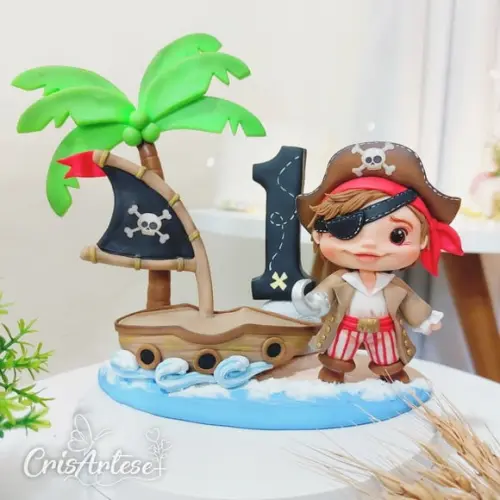 Topo de Bolo com Vela Pirata
