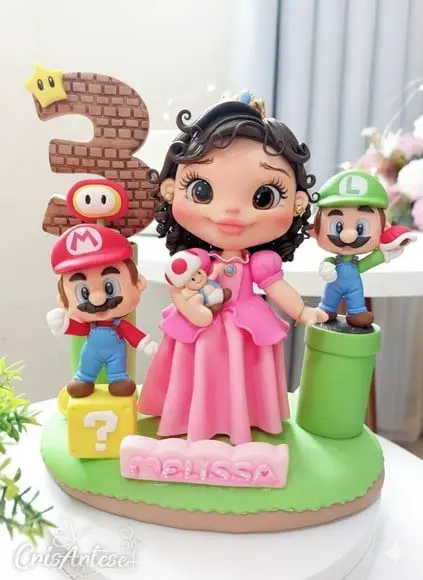 Topo de Bolo com Vela Super Mario