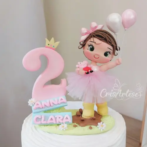 Topo de Bolo com Vela Personalizada em Biscuit